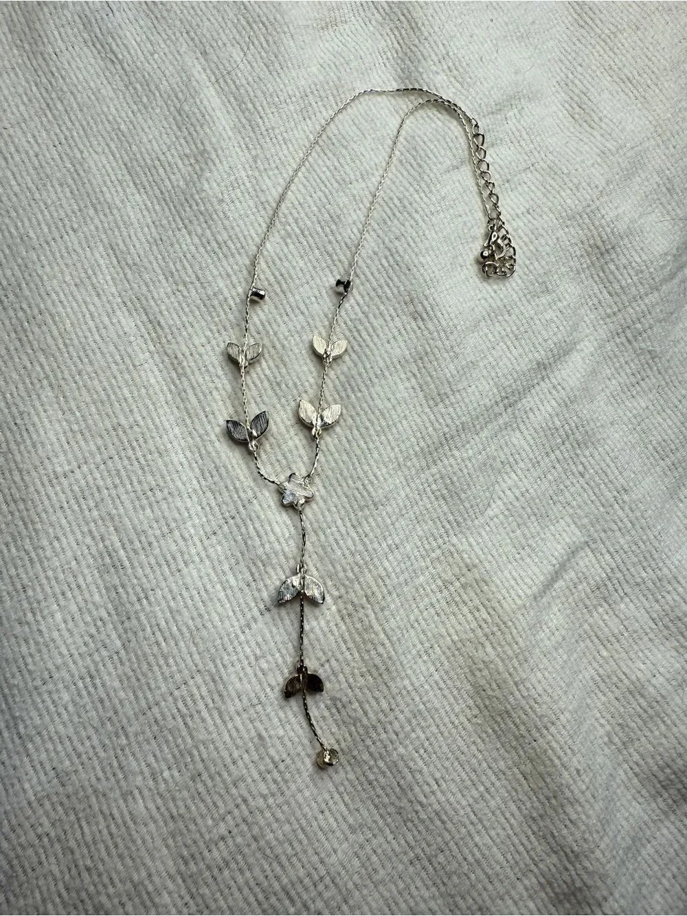 Y2K Pink Sakura Flower and Rhinestone Link Drop Necklace